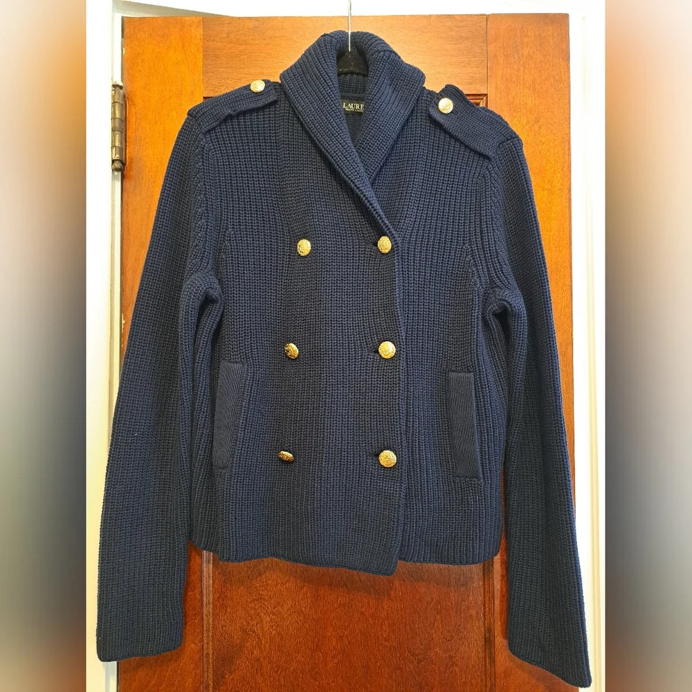 Ralph Lauren Navy Knit Blazer with Gold Accents - Picture 4 of 9